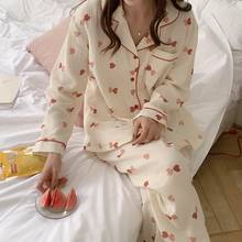 Pijama feminino de algodão com tecido respirável, roupa de dormir para primavera e outono com blusa e calças de manga comprida y364 2024 - compre barato