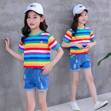 Camiseta corta de algodón para niños pequeños, camiseta de moda de arcoíris, Tops informales para niños de 2 a 7 años, novedad de verano 2020 2024 - compra barato