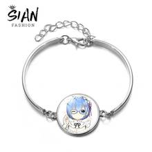 SIAN-pulsera de Anime japonés Re:Zero Series Rem Ram Emilia, cadena hecha a mano, tamaño ajustable, Gema de cristal, brazalete para niñas, mujeres y hombres 2024 - compra barato