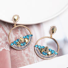 HYSECMAO New Bohemian Colorful Crystal Beaded Hanging Earrings Fashion Round Drop Earrings Statement Women Wedding Jewelry Gifts 2024 - buy cheap