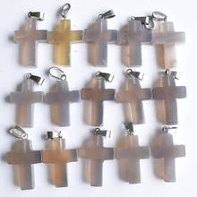 2020 fashion high quality natural grey onyx cross pendants charms for jewelry making 50pcs/lot wholesale free shipping 2024 - buy cheap