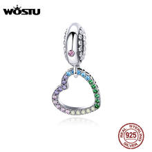 WOSTU-Abalorios de plata de ley 925 con diseño de corazón colgante, charms para pulsera customizable, con diseño de corazón colgante con cristales multicolores 2024 - compra barato