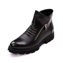 Botas plataforma masculinas estilo britânico, sapatos de couro genuíno preto, bota de cowboy, para outono e inverno 2024 - compre barato