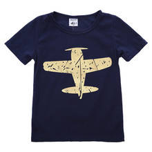 Camiseta manga curta lisa infantil 2-8t, camiseta de algodão macio com estampa de avião azul para bebês crianças 2024 - compre barato