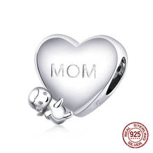 Genuine 100% 925 sterling silver mom love confession beads heart charm fit bangle bracelet making DIY original fashion jewelry 2024 - buy cheap