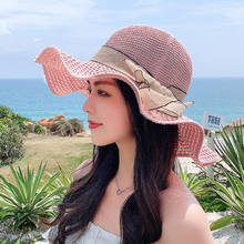 HT3605-sombreros de Sol para mujer, sombrero de ala ancha con lazo empaquetable, sombrero de playa de cubo para primavera y verano 2024 - compra barato