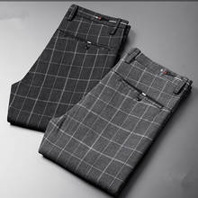 Summer Plaid Pants Men Slim Gray Black Suit Pants Men Stretch Business Formal Trousers men, for men, smart casual, spring and summer, for summer, zipper fly 2024 - buy cheap