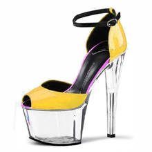 Sapatos de salto muito alto feminino, para festa hate day, 17 cm, transparente, com bolsa de couro artificiais com sandálias, sapatos coloridos 2024 - compre barato