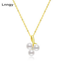 Lnngy-collar de oro amarillo de 18K para mujer, colgante de hojas de uva, Perla de agua dulce cultivada Natural de 5mm, regalos con cadena de plata 2024 - compra barato
