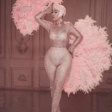 Стразы розовый костюм комбинезон женский сексуальный эластичный наряд танцевальный костюм клубный костюм на день рождения вечеринку Выпускной сценический костюм drag queen 2024 - купить недорого