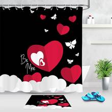 LB Valentine's Day Bathroom Shower Curtain Red Heart Black Background Bathroom Curtain High Quality Home Decoration And Rug 2024 - buy cheap