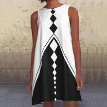 #H40 Fashion Geometric Print A-Line Dress Women's Black White Pattern O Neck Sleeveless Dresses For Women Beach Mini Dress 2024 - buy cheap