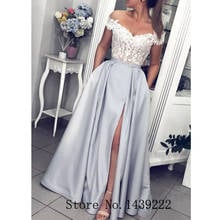 Silver Evening Dress Girl Prom High Slit White Lace Applique Graduation Formal Occasion Robe De Soiree 2024 - buy cheap