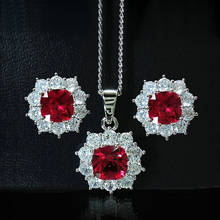 Sinzry luxo elegante conjunto de jóias vermelho aaa zircônia cúbica micro pave quadrado personalidade pingente colar brinco conjuntos de jóias 2024 - compre barato