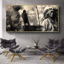 Retrato de indio nativo en blanco y negro, pinturas al óleo sobre lienzo, póster artístico e impresión de arte de pared, imágenes colgantes para sala de estar 2024 - compra barato