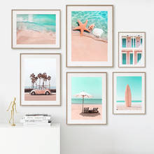 Capa de surfe para praia, carro, palmeira, casa, nórdico, posteres e impressões, arte de parede, pintura de tela, imagens de parede para decoração da sala de estar 2024 - compre barato