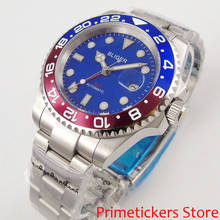 40mm Bliger red blue bezel blue dial luminous GMT date sapphire glass automatic mens watch 2024 - buy cheap