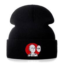 ONE PUNCH MAN OK хлопковые повседневные шапочки с вышивкой для мужчин и женщин, вязаная зимняя шапка, однотонная хип-хоп кепка в стиле унисекс 2024 - купить недорого