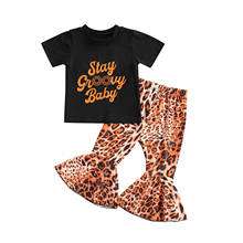 2 Pieces Kids Clothes Set Girls Letter Print O-Neck Short Sleeve T Shirt Tops+ Leopard Flared Trousers for Summer 0-3 Years 2024 - buy cheap