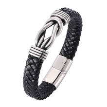 Pulsera trenzada de cuero negro de acero inoxidable a la moda, joyería para hombres, brazaletes de acero, brazaletes Vintage para hombre, regalos de pulsera 2024 - compra barato