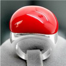 Free Shipping  wholesale good Elegant 15X21mm Red Coral 925 Sterling Silver Marcasite Ring Size 7-10 silver-jewelry 2024 - buy cheap
