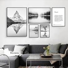 Scandinavian Art Poster Winter Landscape Black and White Canvas Painting Mountain Water Abstract Wall Pictures Living Room Decor 2024 - buy cheap