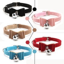 Safety Elastic  Bowtie with bell small dog cat collar safe soft velvet 6 colors pet Products dog collar pet supplier 2024 - buy cheap