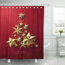 Xmas Christmas Tree Made of Cutout Gold Stars on Red Chic Merry Shower Curtain Polyester 72 x 72 Inches Set with Hooks 2024 - buy cheap