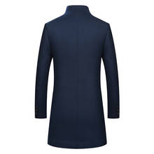 Casaco masculino de lã quente para inverno, jaqueta comprida slim fit para negócios, sobretudo preto marinho, 2020 2024 - compre barato