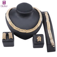 Women Gold Color Crystal Necklace Earrings Bracelet Ring Fashion Charm African Wedding Nigeria Jewelry Sets 2024 - buy cheap