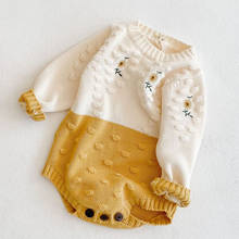 Mono de punto para bebé niña recién nacida, ropa de algodón de manga larga con bordado de flores, estilo coreano 2024 - compra barato