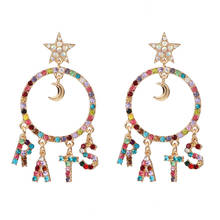 New Fashion Big Round Letter Crystal Drop Earring Lady Statement Star Moon Dangle Earrings Charm Wedding Jewelry Female Bijoux 2024 - buy cheap