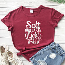 Camiseta sal da terra luz do mundo, camiseta engraçada unissex de citação inspiradora casual feminina, tops cristãos gráficos 2024 - compre barato