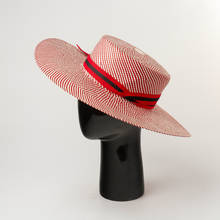 Женская Плетеная соломенная шляпа в красно-белую полоску 10 см с широкими полями, летняя шляпа на плоской подошве, Canotier, пляжная шляпа, Kuntucky, Шляпа Дерби, новинка 2024 - купить недорого