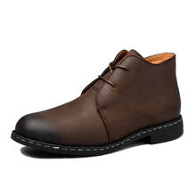 Botas de cuero Real para hombre, botines informales de diseño británico, cálidos, talla grande 38-47, invierno y otoño 2024 - compra barato