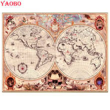 Completo quadrado redondo diy pintura diamante mapa do mundo do vintage imagem strass bordado diamante mosaico vendas 5d ponto cruz 2024 - compre barato