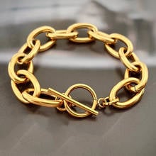 Gold Color 316L Stainless Steel Big Hollow Chain Punk Heavy Bracelets For Women Fashion Jewelry 2024 - buy cheap