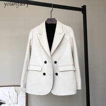 100% Real Sheepskin Coat Female White Genuine Leather Jacket Women Spring Fall Leather Blazer Veste Cuir Femme 2021 KJ6800 2024 - buy cheap