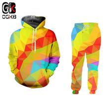 OGKB Fashion Colorful Rhombus Men Sets 3D All Over Print Hip Hop Casual Geometric Patterns Print Hoodies And Pants Oversized 2024 - buy cheap