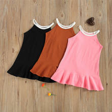 2021 1-6Y Cute Kids Baby Girls Dress Summer Cold Shoulder Sleeveless Solid Color O New Ruffle A-line Dress Holiday Sundress 2024 - buy cheap