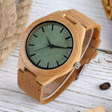 Модные Зеленые мужские часы из бамбукового дерева, черные Аналоговые кварцевые наручные часы из натуральной кожи, часы из натурального дерева, мужские часы 2024 - купить недорого