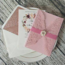 Роскошная кружевная Свадебная пригласительная открытка 50x с лентой и розовым золотом, блестящий матовый конверт цвета слоновой кости, «сделай сам», милые 15 приглашений 2024 - купить недорого