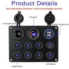 5/8 Gang Push Button Rocker Toggle Switch Panel With 12-24V Dual USB Charger Car Circuit Breaker For Car RV Truck Camper Caravan 2024 - buy cheap