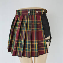 Women Plaid Pleated Sexy Skirt High Waist Patchwork Mini Skirt Streetwear Buckle Female Goth Skirt Gothic Punk Skirts 2024 - buy cheap