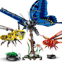Simulated Insect DIY Dragonfly Bee Butterfly Animals Model Building Blocks Technical City Bricks Children Educational Toys Gifts 2024 - buy cheap