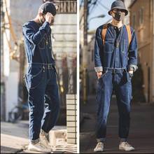 Denim Coverall Men jeans American style jumpsuit Long sleeve men's loose jeans casual washed straight pants tide Overalls 2024 - buy cheap