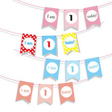 I am 1 Today 1st Banner Paper Birthday Bunting One Year Old Baby Boys Girls Kids First Birthday Party Decoration Happy Birthday 2024 - buy cheap