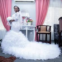 Vestidos de novia de sirena de manga larga, talla grande, africano, nigeriano, Apliques de encaje, cuentas, vestidos de novia, 2021 2024 - compra barato
