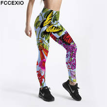 FCCEXIO спортивная одежда Бабочка Цветы для женщин фитнес-тренировки модные леггинсы с цифровой печатью пуш-ап женские эластичные силовые леггинсы 2024 - купить недорого