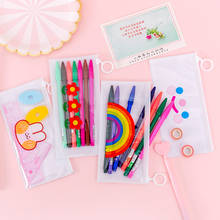 Estuches de lápices de arcoíris bonitos, caja de bolígrafos de flores Kawaii transparente, bolsa de lápices, regalo para niños, papelería coreana, suministros escolares 2024 - compra barato